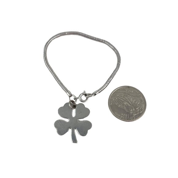 Vintage Lucky Four Leaf Clover Bracelet Silver Tone Adjustable Chain Good Luck C - Picture 4 of 5